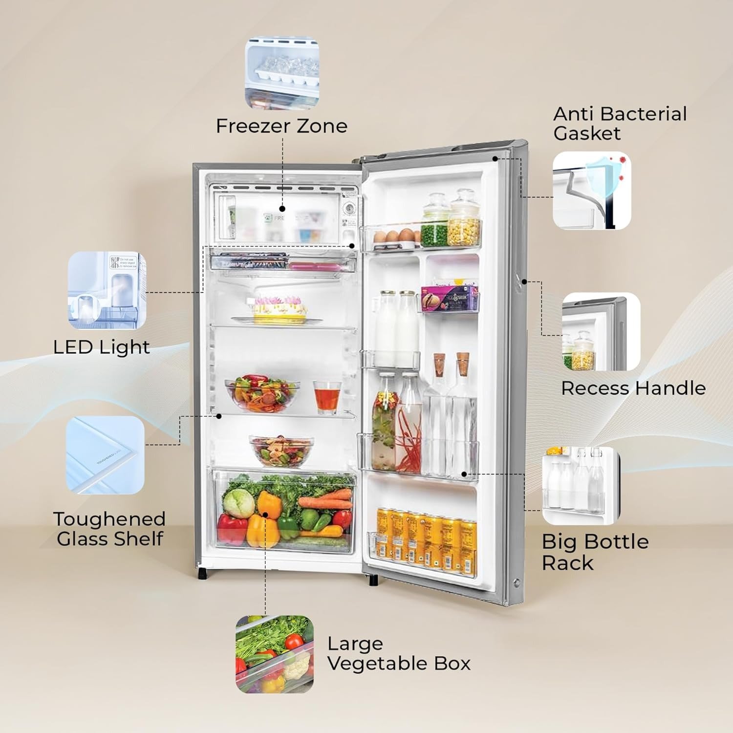 Haier 190 L 3 Star Direct Cool Single Door Refrigerator with Fast Ice Making, Easy Clean Back, Large Vegetable Box (HED-203TDSA-N, Dazzle Steel, 2026 Model) - Image 4
