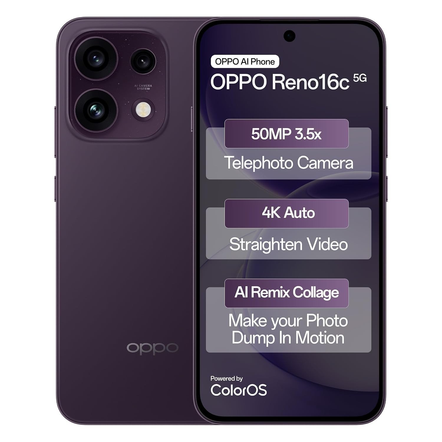 Oppo Reno16c 5G (Starry White, 8GB, 128GB) | 3D Design | 50MP 3.5X Telephoto Camera | 4K Video | AI Remix Collage | 7000mAh 80W SUPERVOOC | ColorOS 16 | IP69K | Dimensity 7300 - Image 2